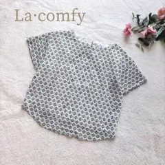 【ラコンフィー】花柄 半袖トップス ホワイト・ブラック レース プルオーバー