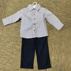 ストライプシャツ サスペンダー付きパンツ セット