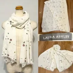 LAURA ASHLEY  ローラアシュレイ　大判ストール　刺繍　白　レーヨンのサムネイル