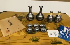 未使用・証紙付】巨匠 岩切登六作 薩摩錫器 特選花瓶・酒器揃10点 共箱 