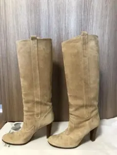 銀座かねまつ　スエード　ロングブーツ　グレージュ　24ダイアナ