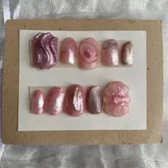 ネイルチップ ピンク 個性 花