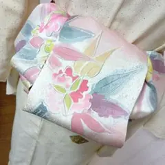 長尺大人の兵児帯半幅帯ハンドメイド澪No2531着物リメイク正絹花柄 ピンク系