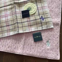 未使用　RALPH LAUREN タオルハンカチ2枚　ラルフローレン　ピンク系のサムネイル
