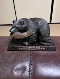 名人 藤戸滝光作 木彫熊 台座付き 置物/北海道伝統工芸アイヌ民芸骨董