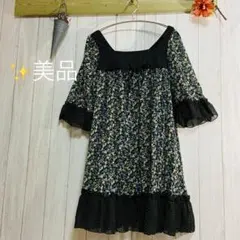 ✨美品　ワンピース　シアー　レース　フリル　ガーリー　森ガール　花柄　総柄　L