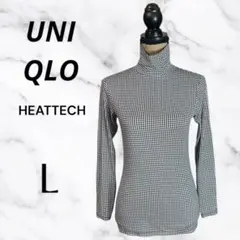 美品✨【UNIQLO】ヒートテックタートルネックT 千鳥格子柄　薄手　ストレッチ