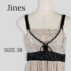 Jines ジネス キャミワンピース 薄ピンク×ブラック レース 花柄 38