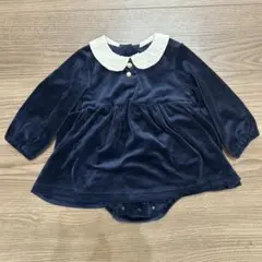 バースデー　Conoco 80サイズ　ワンピース風ロンパース　ベロア　ブルー