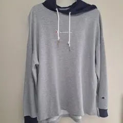 専用Champion フード付きパーカー M グレー/ネイビー