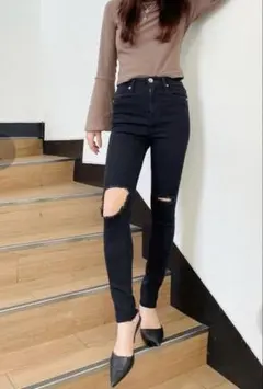 GYDA H/W KNEEダメージデザインカラーパンツ XS