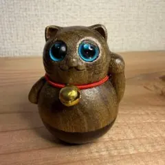木製 招き猫 置物 起き上がり小法師 ねこ ミニチュア 縁起物