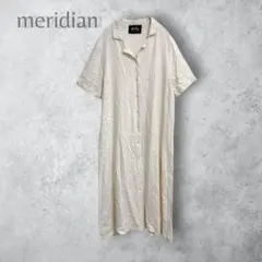 【Meridian】　リネンレーヨンシャツワンピース　洗える　アイボリー　半袖のサムネイル
