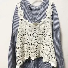 RIVIETTA【L】アイボリーかぎ針クロシェ編み フラワーモチーフベスト大きめ