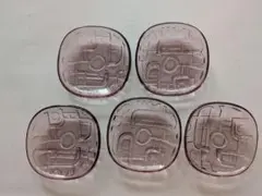 昭和レトロ 透明な紫色の幾何学模様の皿5枚セット