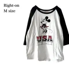 ライトオン/七分袖Tシャツ/ミニーマウス/ディズニー/USAロゴ/M/キャラ