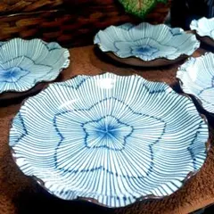 未使用品　有田焼　十草紋様　染付　中皿　5枚セット 直径16.5センチ