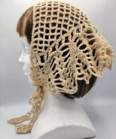 バブーシュカ　肌色　ヘットドレス　三角巾　三角ストール　ウール混　ハンドメイド