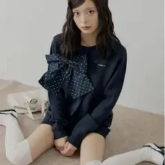 【セットアップ対応】リボンコンパクトニットカーディガン chico