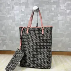 FENDI フェンディ ハンドバッグ ズッカ柄 ネイビー ポーチ付き