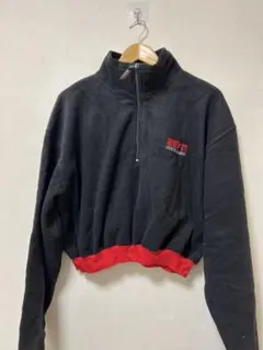 ESPN ハーフジップ クロップドスウェット X-LARGE 黒/赤