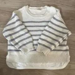 ホワイト・グレー ストライプ ニットセーター　Sサイズ