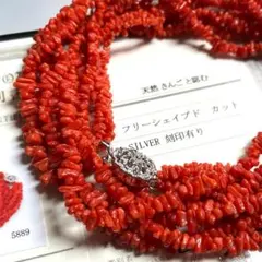 赤珊瑚 ビーズ 5連 セミロングネックレス 64.2g 枝さんご シルバー刻印のサムネイル