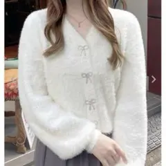 ホワイト フワフワ カーディガン Mサイズ