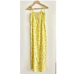 ユニクロ　プリントマキシワンピース　イエロー　花柄　L