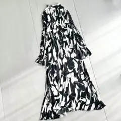 完売色 アダムエロペ アートプリント バイカラー ロングワンピース 総柄 マキシ