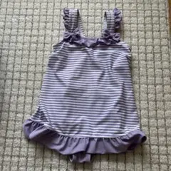 女の子　ストライプ柄フリル付きワンピース水着 120cm