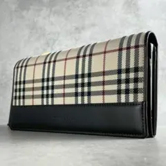 未使用級✨バーバリー 長財布 キャンバス レザー ノバチェック がま口