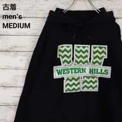 古着 ギルダン WESTERN HILLS パーカー 刺繍フーディ 黒 M