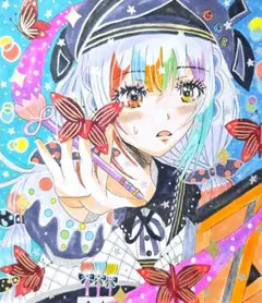 手描き まどマギ 鹿目まどか 暁美ほむら 中色紙 ファンアート アナログ