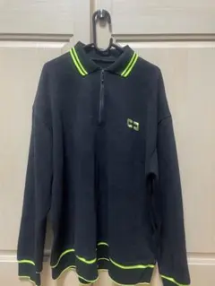 C3 ジップアップポロシャツ 黒/蛍光緑