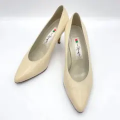 銀座かねまつ レザー パンプス アイボリー 24.5cm 4950