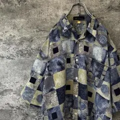 な*ん様 夏先取り◎ 古着　90s ヴィンテージ 半袖総柄シャツ　ブルー　レトロ