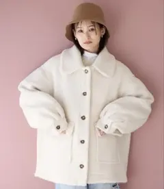 美品　LOWRYSFARM 2WAYエリボアブルゾン　906746 アイボリー