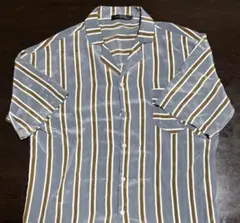 メンズ ストライプ半袖シャツ ブルー/ブラウン/ホワイト