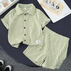 グリーンチェック柄ショートパンツセット 6Y