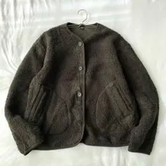 【ユニクロ】フリースボア ノーカラージャケット フルボタン ポケット有 L