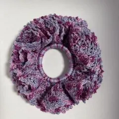 レース糸　ハンドメイド　かぎ針編み　フリルシュシュ　パープル＆ピンク
