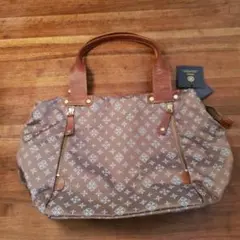 ブラウンナイロンレザーショルダーバッグ