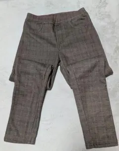 裏起毛　ブラウン チェック柄 ハイウエストパンツ　M