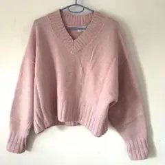 green label relaxingピンク Vネックニット