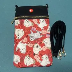 ハンドメイド 猫柄 スマホショルダーバッグ サコッシュ ポシェット 散歩にも