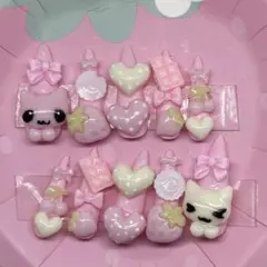 ピンク×ミルク　ネイルチップ　地雷系 量産型 姫系 平成女児　ハンドメイド