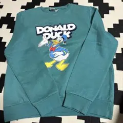 古着　ビンテージ　ディズニー　ドナルドダック プリント スウェット　グリーン　M