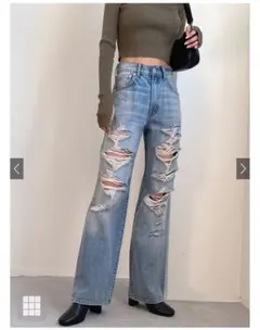 【新品タグ付】ヘビークラッシュストレートデニムパンツ[cu455]