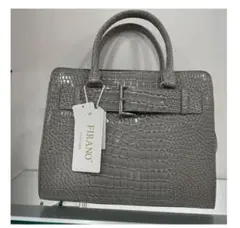 【極美品】FIRANO フィラノ クロコダイル風ハンドバッグ グレー グリーン